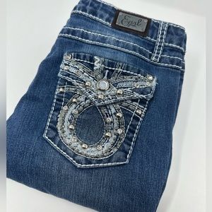 Earl Women’s Jeans Sz 4 Slim Ankle Crop Embellished Rhinestone Pockets Blue O0